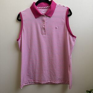 Vineyard Vines Performance Polo Shirt  Sleeveless Stretch Stripes Pink Size L
